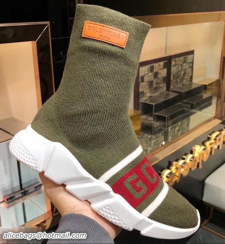 Luxury Balenciaga Knit Sock Speed Trainers Sneakers GCDS B92906 Army Green 2019