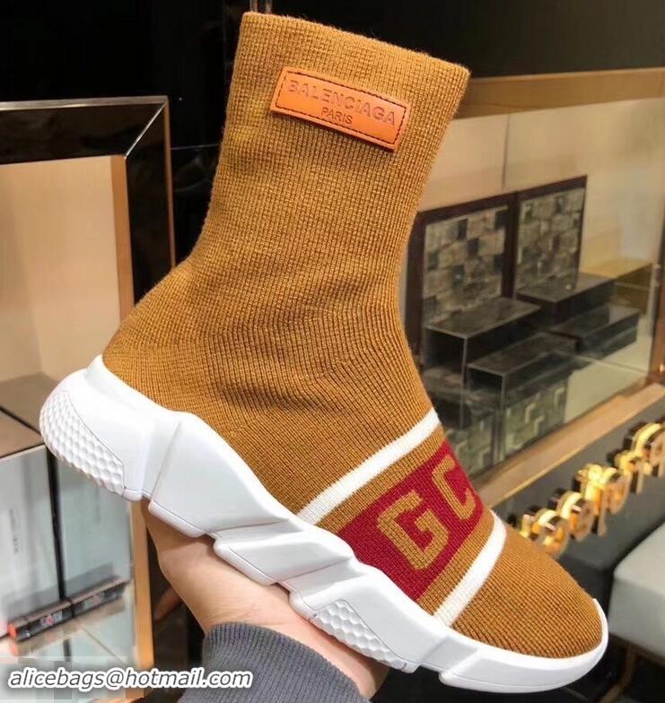 Free Shipping Balenciaga Knit Sock Speed Trainers Sneakers GCDS B92906 Brown 2019