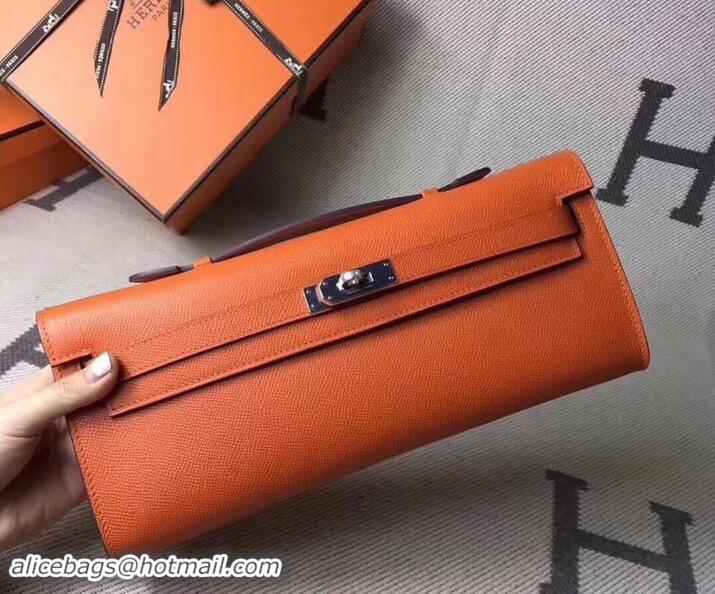 Top Grade Hermes Kelly Cut Handmade Epsom Leather Clutch With Gold/Silver Hardware 600922 Orange