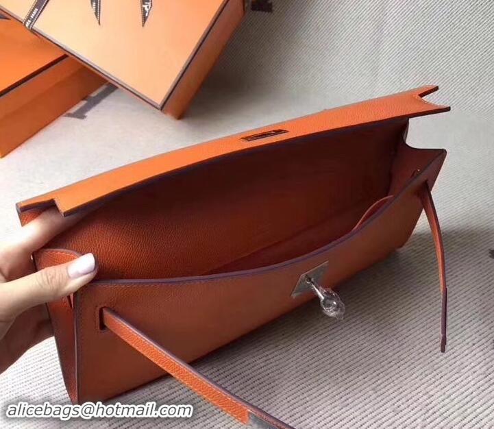 Top Grade Hermes Kelly Cut Handmade Epsom Leather Clutch With Gold/Silver Hardware 600922 Orange