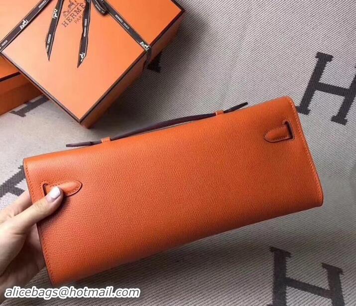 Top Grade Hermes Kelly Cut Handmade Epsom Leather Clutch With Gold/Silver Hardware 600922 Orange