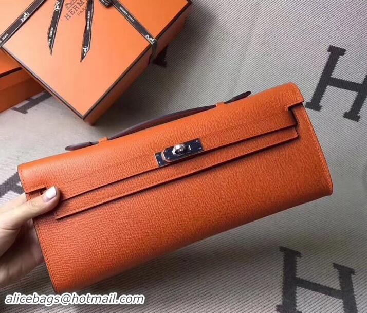 Top Grade Hermes Kelly Cut Handmade Epsom Leather Clutch With Gold/Silver Hardware 600922 Orange