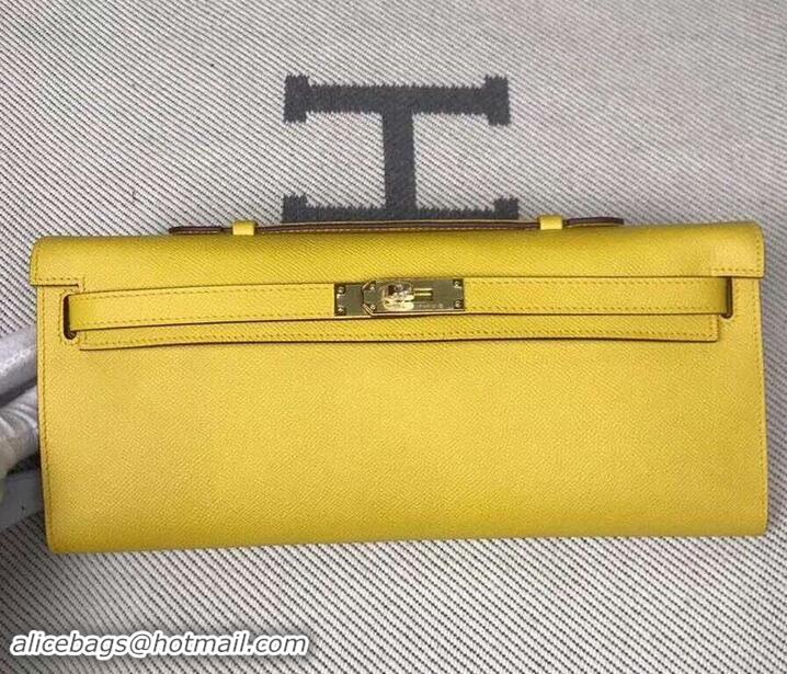 Unique Style Hermes Kelly Cut Handmade Epsom Leather Clutch With Gold/Silver Hardware 600922 Lemon Yellow