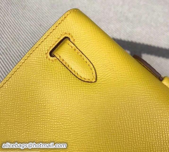 Unique Style Hermes Kelly Cut Handmade Epsom Leather Clutch With Gold/Silver Hardware 600922 Lemon Yellow