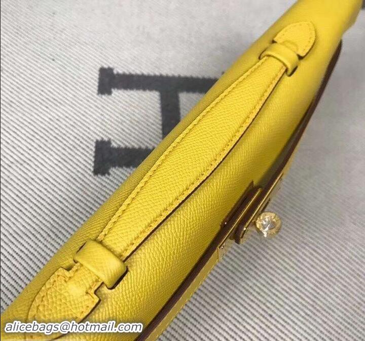 Unique Style Hermes Kelly Cut Handmade Epsom Leather Clutch With Gold/Silver Hardware 600922 Lemon Yellow