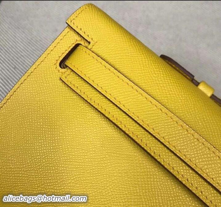 Unique Style Hermes Kelly Cut Handmade Epsom Leather Clutch With Gold/Silver Hardware 600922 Lemon Yellow