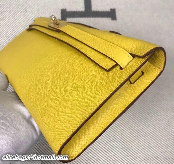 Unique Style Hermes Kelly Cut Handmade Epsom Leather Clutch With Gold/Silver Hardware 600922 Lemon Yellow