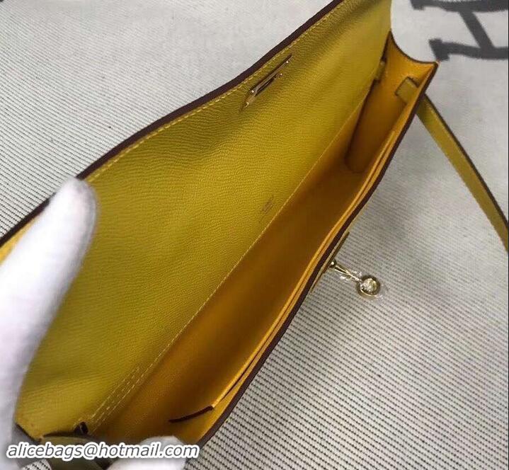 Unique Style Hermes Kelly Cut Handmade Epsom Leather Clutch With Gold/Silver Hardware 600922 Lemon Yellow