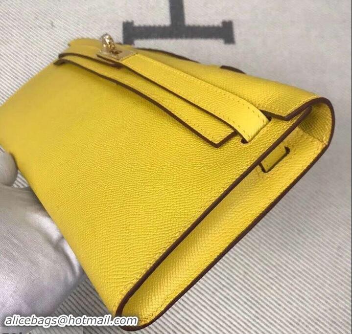 Unique Style Hermes Kelly Cut Handmade Epsom Leather Clutch With Gold/Silver Hardware 600922 Lemon Yellow