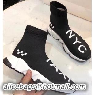 Discount Design Balenciaga Knit Sock Speed Trainers Sneakers NYC Taxi B92909 Black 2019