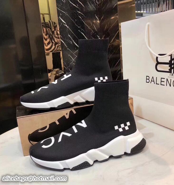 Discount Design Balenciaga Knit Sock Speed Trainers Sneakers NYC Taxi B92909 Black 2019