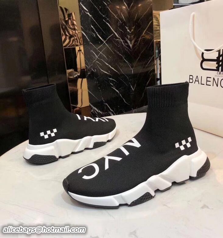 Discount Design Balenciaga Knit Sock Speed Trainers Sneakers NYC Taxi B92909 Black 2019