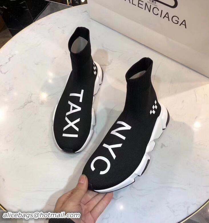 Discount Design Balenciaga Knit Sock Speed Trainers Sneakers NYC Taxi B92909 Black 2019