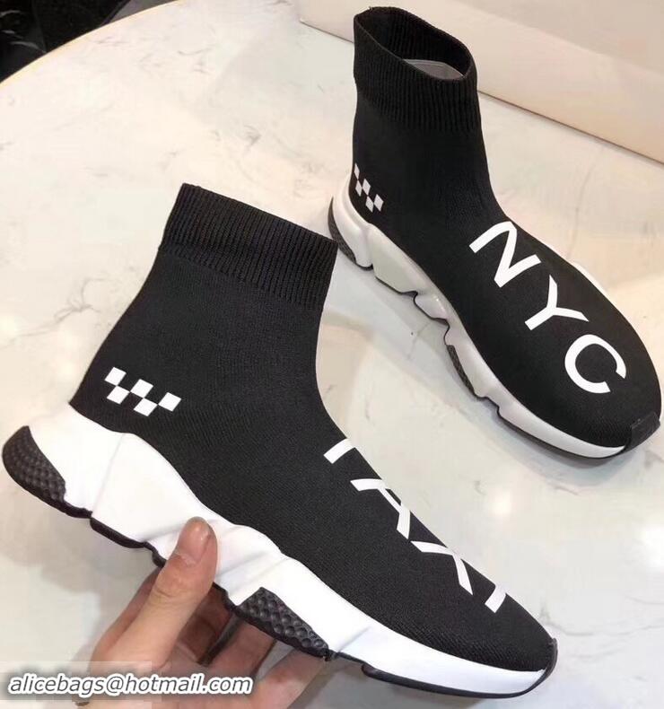 Discount Design Balenciaga Knit Sock Speed Trainers Sneakers NYC Taxi B92909 Black 2019