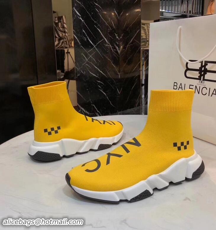 Hot Sell Balenciaga Knit Sock Speed Trainers Sneakers NYC Taxi B92909 Yellow 2019