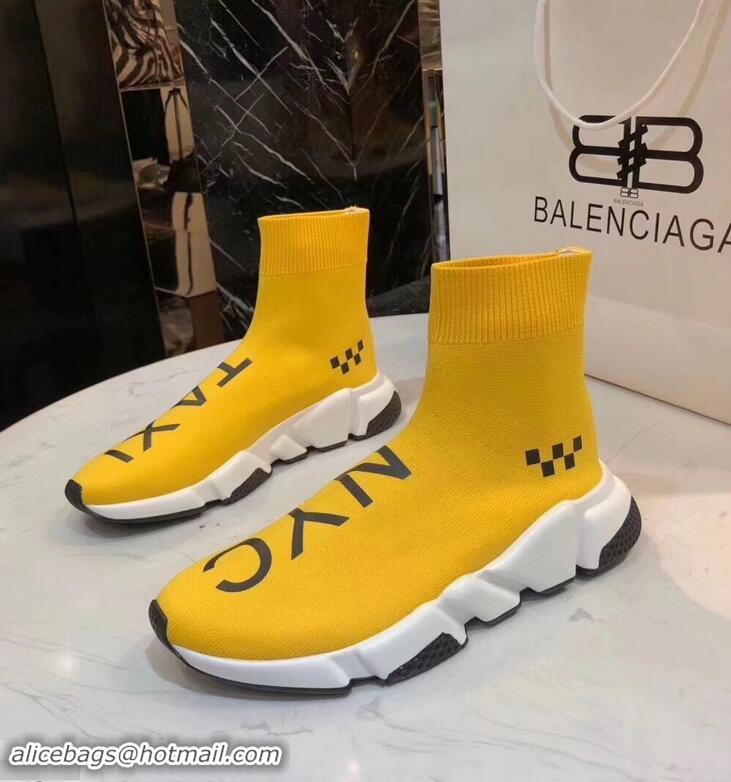 Hot Sell Balenciaga Knit Sock Speed Trainers Sneakers NYC Taxi B92909 Yellow 2019