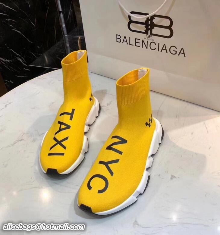 Hot Sell Balenciaga Knit Sock Speed Trainers Sneakers NYC Taxi B92909 Yellow 2019