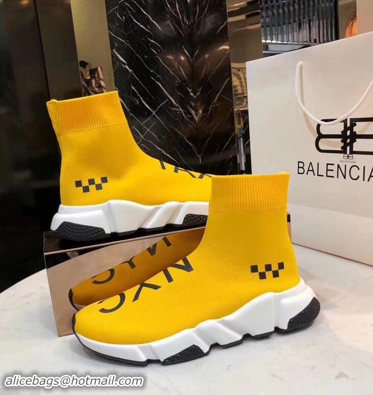 Hot Sell Balenciaga Knit Sock Speed Trainers Sneakers NYC Taxi B92909 Yellow 2019