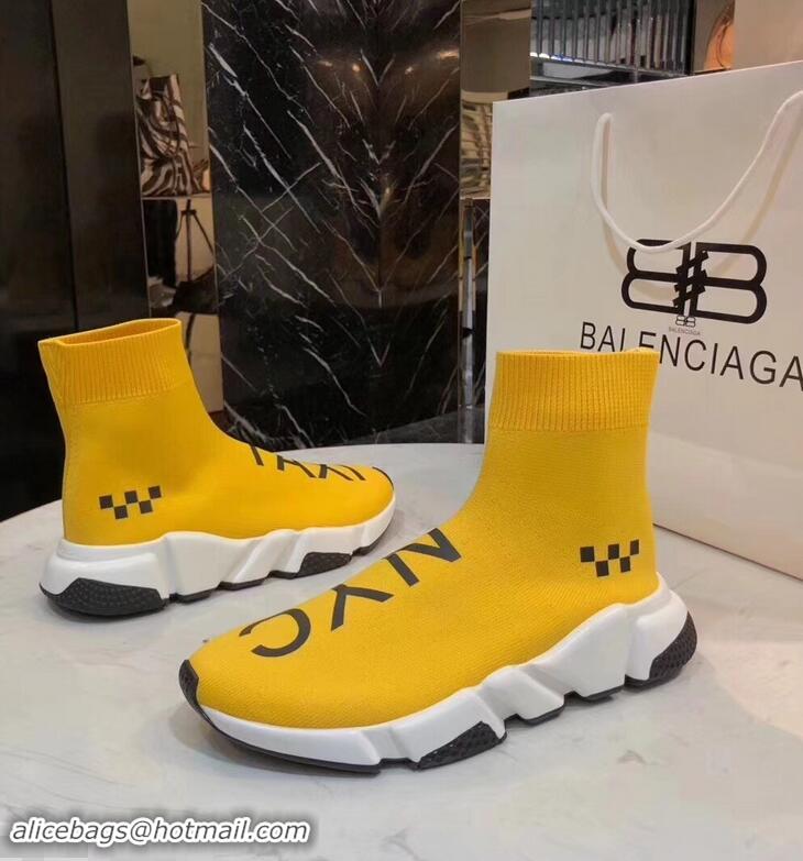 Hot Sell Balenciaga Knit Sock Speed Trainers Sneakers NYC Taxi B92909 Yellow 2019