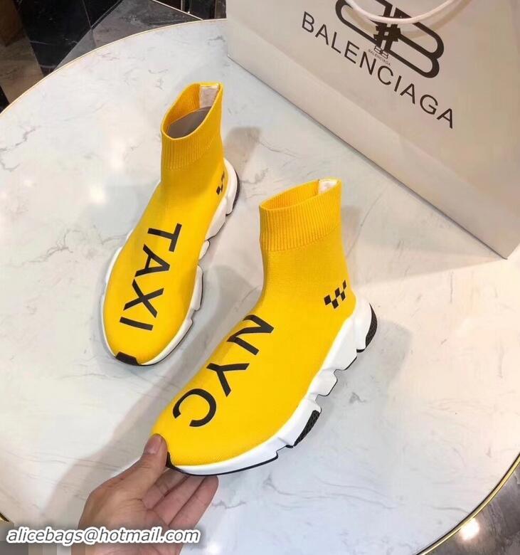 Hot Sell Balenciaga Knit Sock Speed Trainers Sneakers NYC Taxi B92909 Yellow 2019