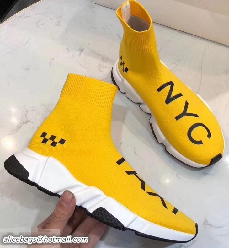 Hot Sell Balenciaga Knit Sock Speed Trainers Sneakers NYC Taxi B92909 Yellow 2019