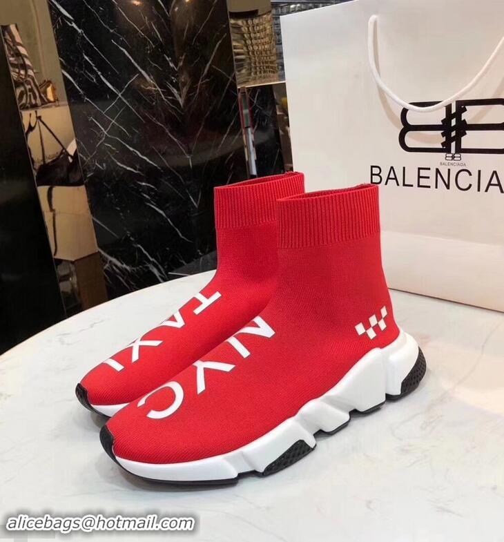 Promotional Balenciaga Knit Sock Speed Trainers Sneakers NYC Taxi B92909 Red 2019