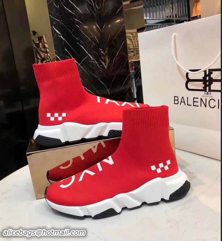 Promotional Balenciaga Knit Sock Speed Trainers Sneakers NYC Taxi B92909 Red 2019