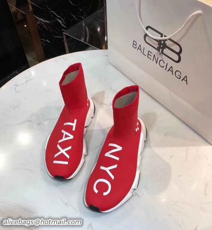 Promotional Balenciaga Knit Sock Speed Trainers Sneakers NYC Taxi B92909 Red 2019