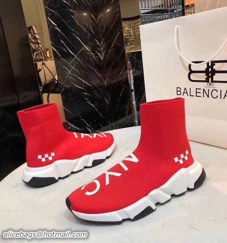 Promotional Balenciaga Knit Sock Speed Trainers Sneakers NYC Taxi B92909 Red 2019