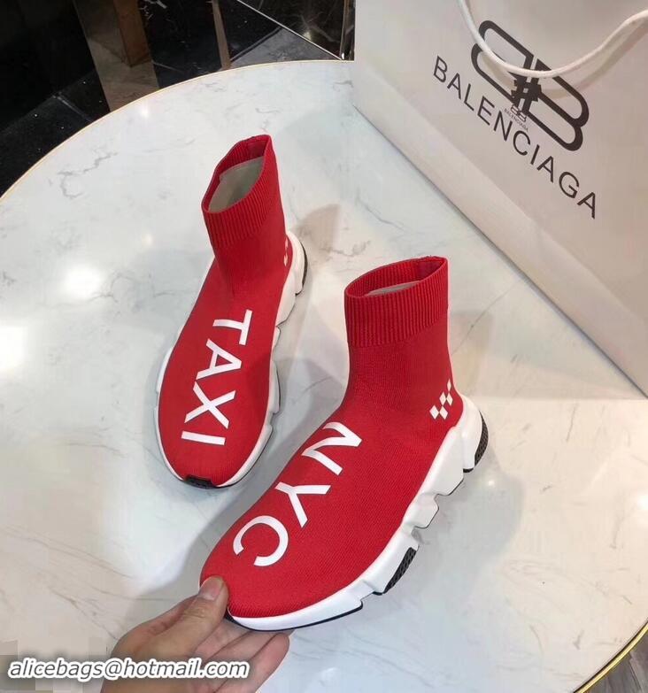 Promotional Balenciaga Knit Sock Speed Trainers Sneakers NYC Taxi B92909 Red 2019