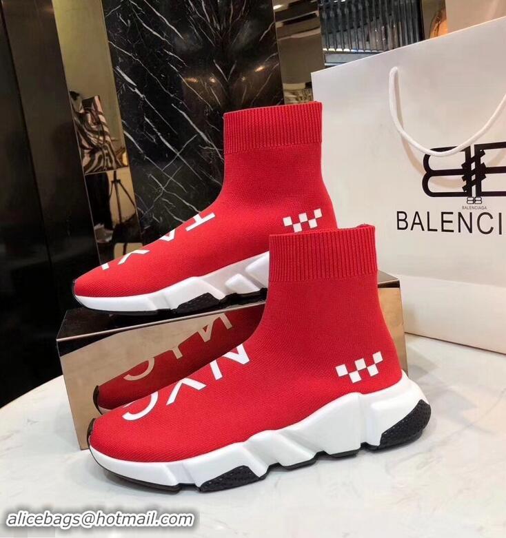 Promotional Balenciaga Knit Sock Speed Trainers Sneakers NYC Taxi B92909 Red 2019