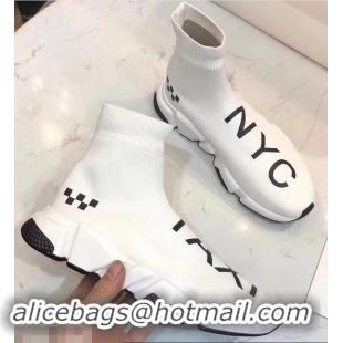 Low Cost Balenciaga Knit Sock Speed Trainers Sneakers NYC Taxi B92909 White 2019