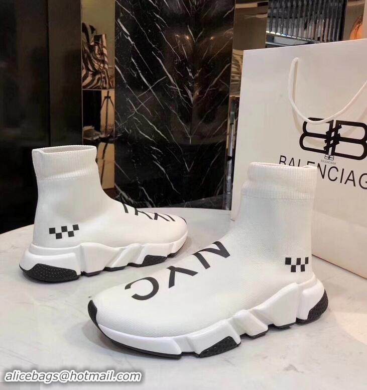 Low Cost Balenciaga Knit Sock Speed Trainers Sneakers NYC Taxi B92909 White 2019