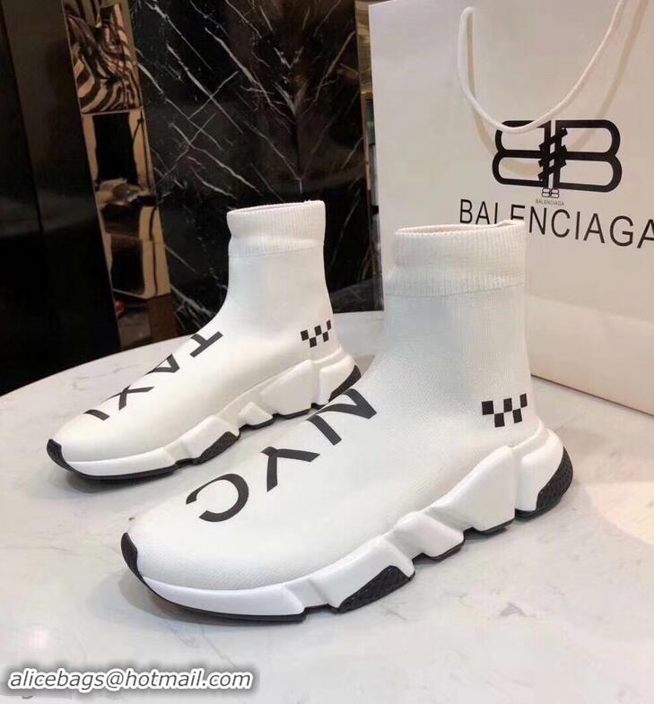 Low Cost Balenciaga Knit Sock Speed Trainers Sneakers NYC Taxi B92909 White 2019