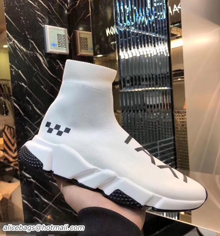 Low Cost Balenciaga Knit Sock Speed Trainers Sneakers NYC Taxi B92909 White 2019