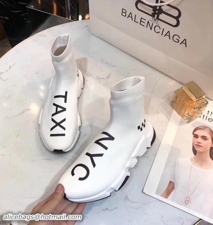 Low Cost Balenciaga Knit Sock Speed Trainers Sneakers NYC Taxi B92909 White 2019