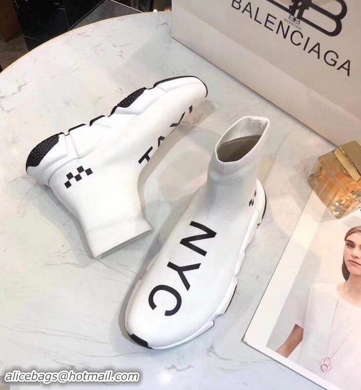 Low Cost Balenciaga Knit Sock Speed Trainers Sneakers NYC Taxi B92909 White 2019