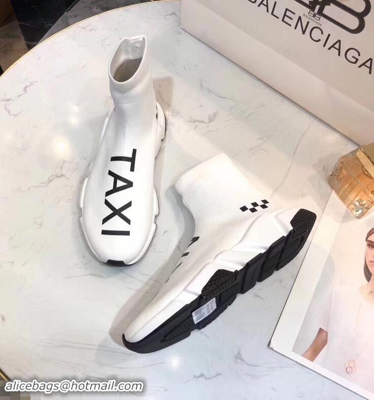 Low Cost Balenciaga Knit Sock Speed Trainers Sneakers NYC Taxi B92909 White 2019