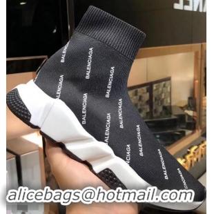 Promotional Balenciaga Knit Sock Speed Trainers Sneakers All Over Logo B92913 Black 2019