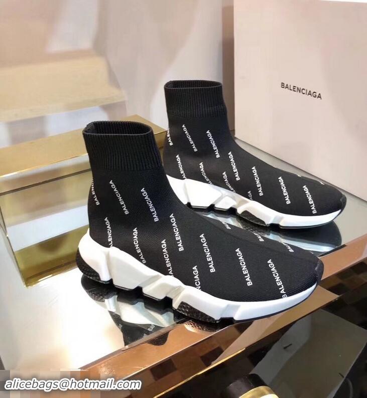 Promotional Balenciaga Knit Sock Speed Trainers Sneakers All Over Logo B92913 Black 2019