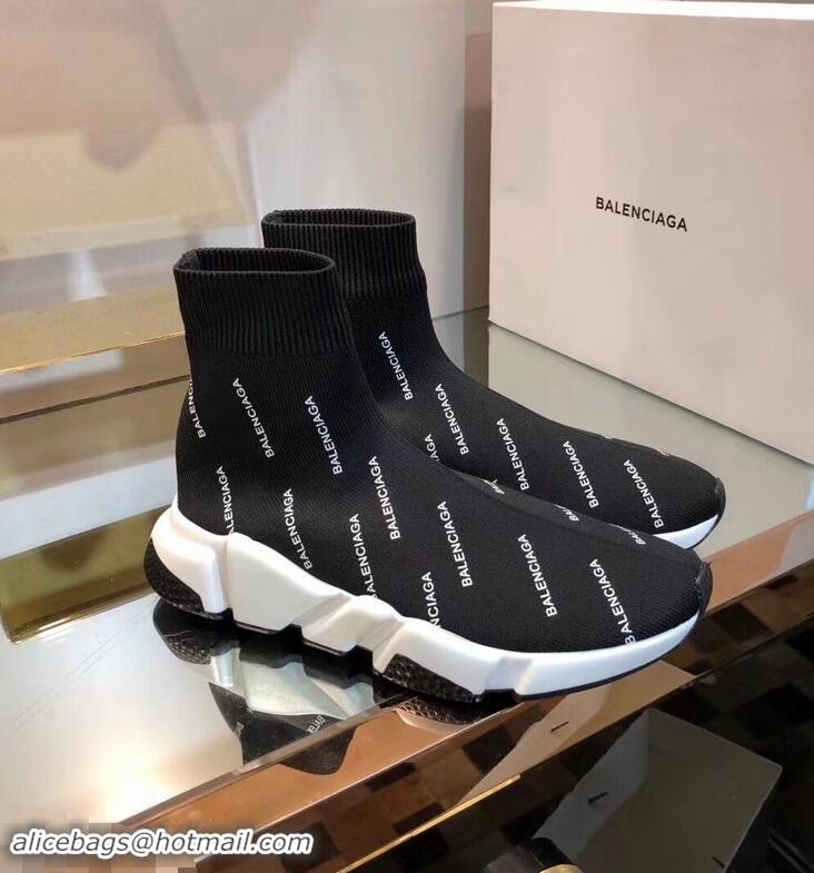 Promotional Balenciaga Knit Sock Speed Trainers Sneakers All Over Logo B92913 Black 2019