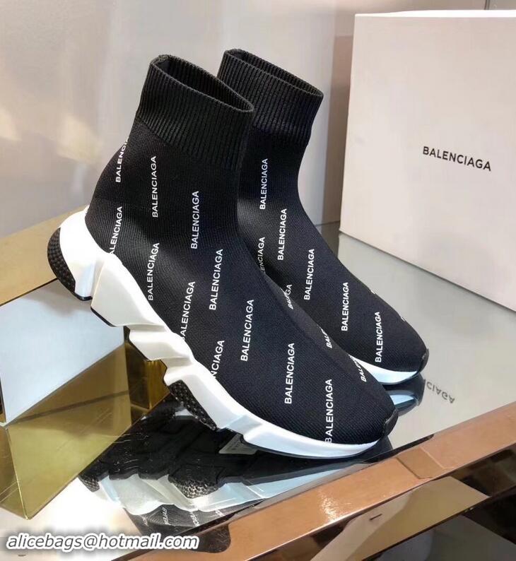 Promotional Balenciaga Knit Sock Speed Trainers Sneakers All Over Logo B92913 Black 2019