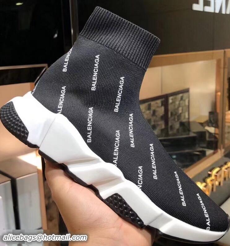 Promotional Balenciaga Knit Sock Speed Trainers Sneakers All Over Logo B92913 Black 2019