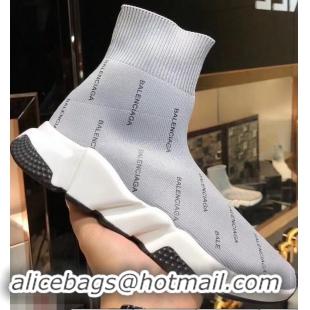 Best Price Balenciaga Knit Sock Speed Trainers Sneakers All Over Logo B92913 Gray 2019