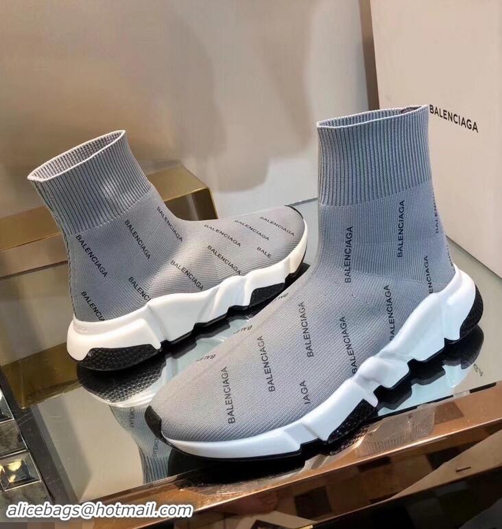 Best Price Balenciaga Knit Sock Speed Trainers Sneakers All Over Logo B92913 Gray 2019