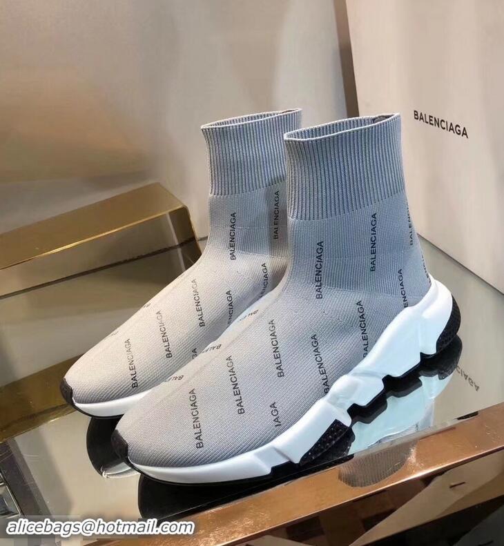 Best Price Balenciaga Knit Sock Speed Trainers Sneakers All Over Logo B92913 Gray 2019