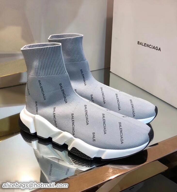 Best Price Balenciaga Knit Sock Speed Trainers Sneakers All Over Logo B92913 Gray 2019