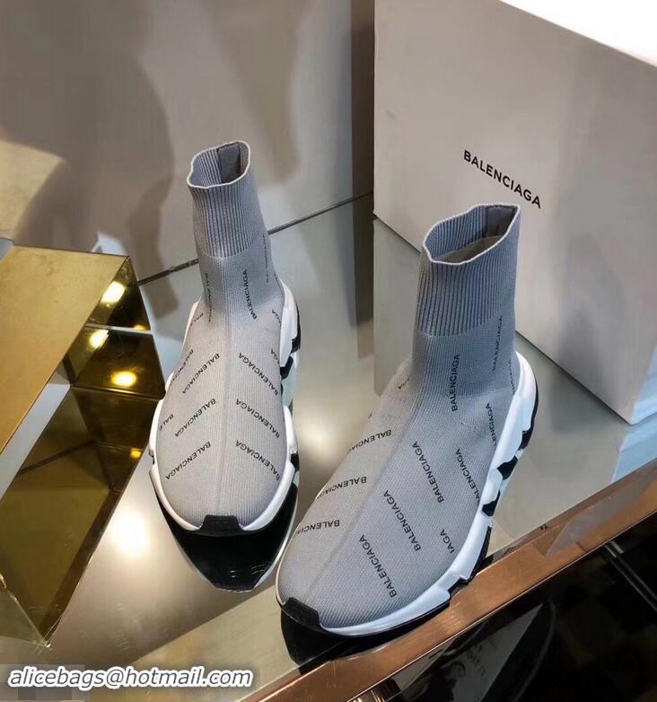 Best Price Balenciaga Knit Sock Speed Trainers Sneakers All Over Logo B92913 Gray 2019