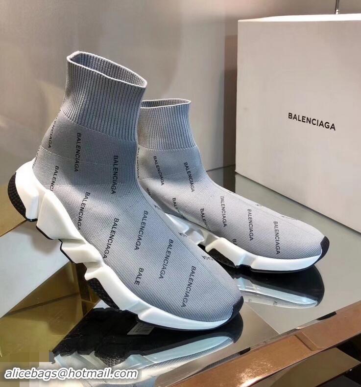 Best Price Balenciaga Knit Sock Speed Trainers Sneakers All Over Logo B92913 Gray 2019