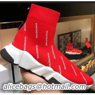 Unique Grade Balenciaga Knit Sock Speed Trainers Sneakers All Over Logo B92913 Red 2019